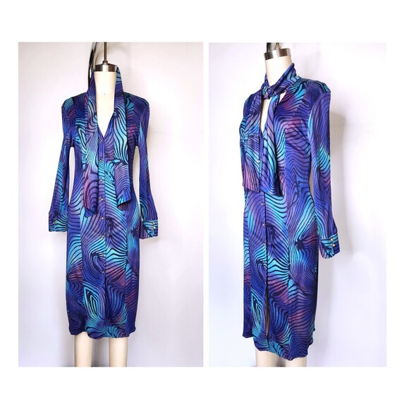 Vintage VERSACE Dress Abstract Psychedelic Dress - Italian High End Designer XS - Picture 2 of 10